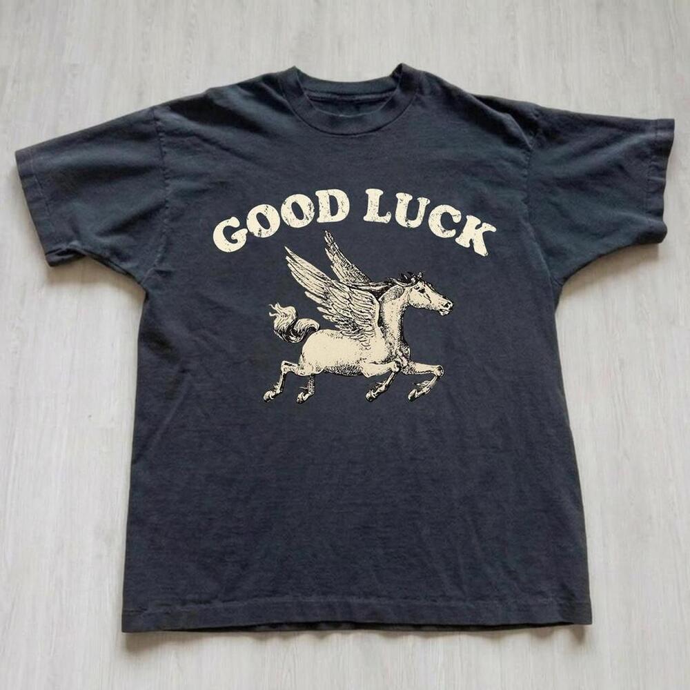 Good Luck Pegasus Black Cotton T Shirt